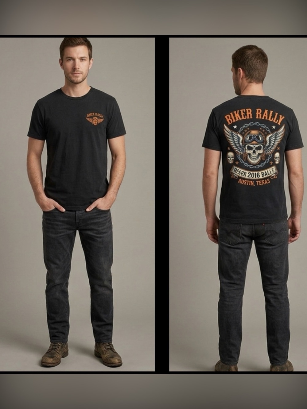 VINTAGE 2016 AUSTIN TEXAS BIKER RALLY SKULL GRAPHIC TEE Grunge Edgy Shirt XL